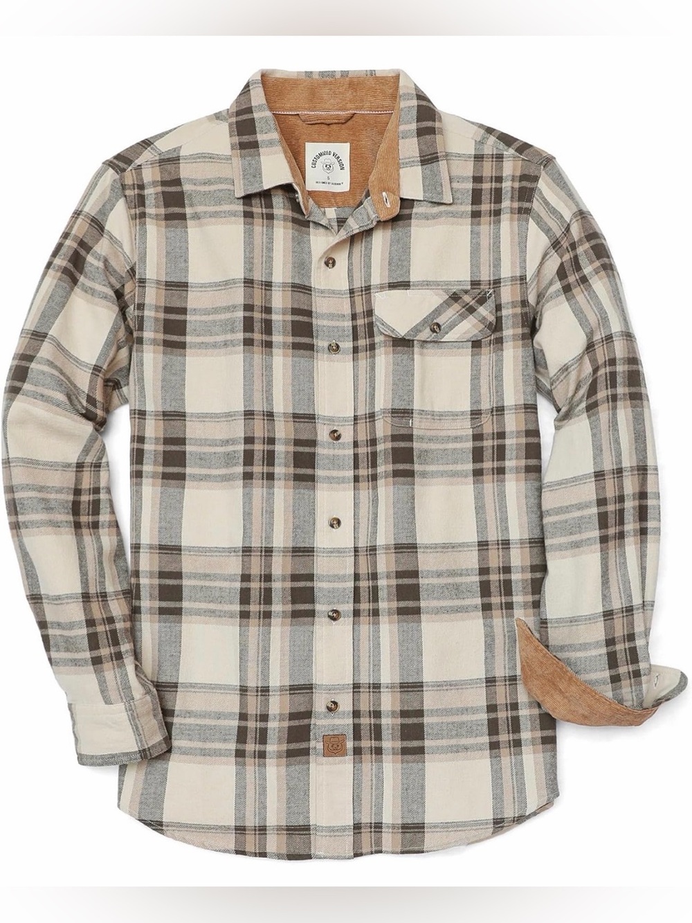 Brown and Cream Plaid Button-Up Shirt
